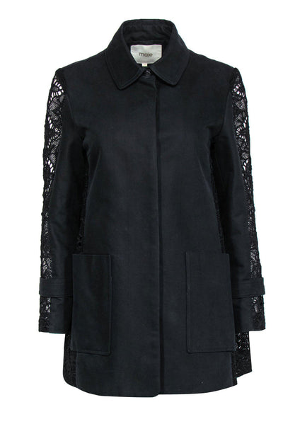 Current Boutique-Maje - Black Button-Up Jacket w/ Lace Sleeves Sz M
