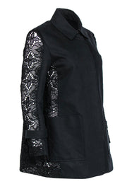 Current Boutique-Maje - Black Button-Up Jacket w/ Lace Sleeves Sz M