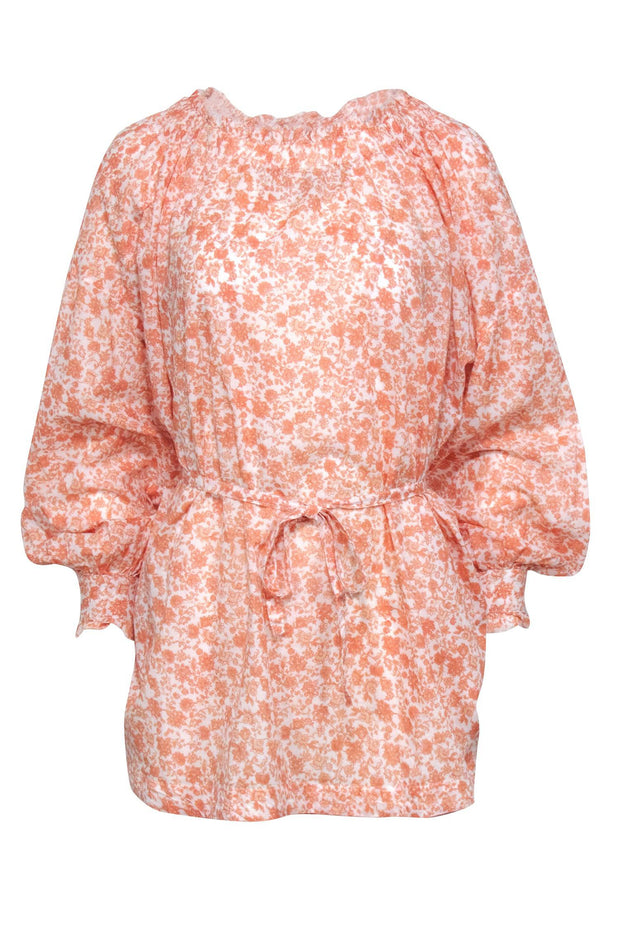 Current Boutique-Maje - Orange & White Floral Print Tunic Top w/ Waist Tie Sz 2