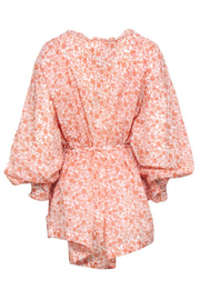 Current Boutique-Maje - Orange & White Floral Print Tunic Top w/ Waist Tie Sz 2