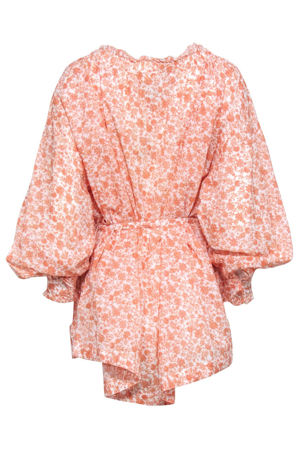 Current Boutique-Maje - Orange & White Floral Print Tunic Top w/ Waist Tie Sz 2