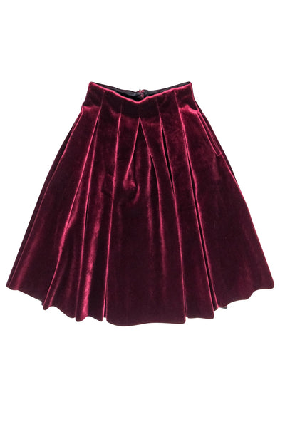 Current Boutique-Maje - Burgundy Velvet Pleated Skirt Sz 4