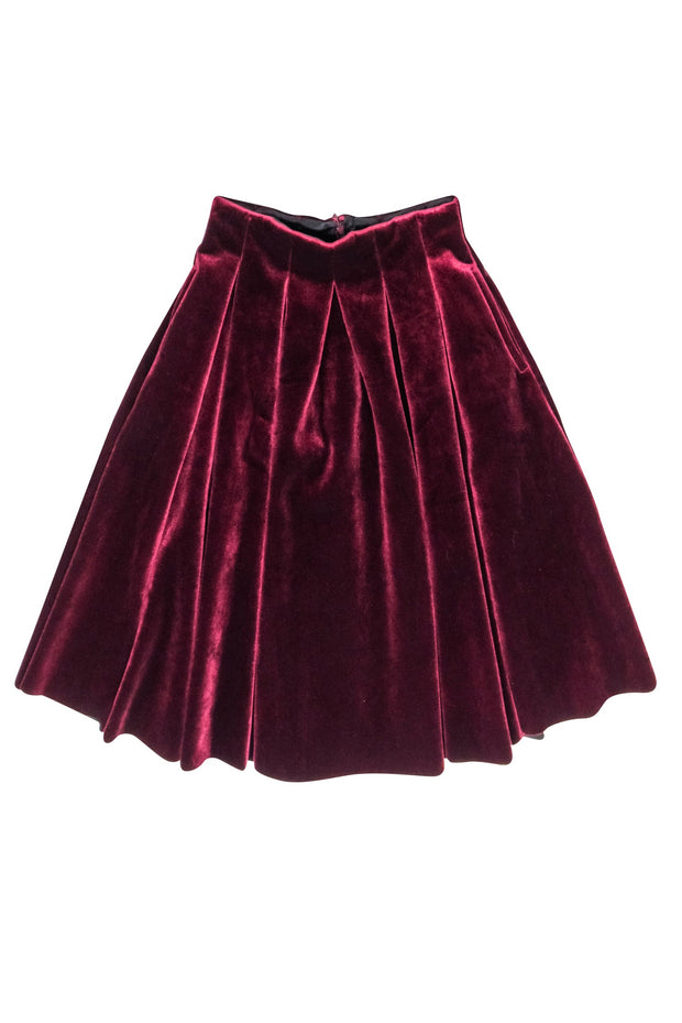 Current Boutique-Maje - Burgundy Velvet Pleated Skirt Sz 4