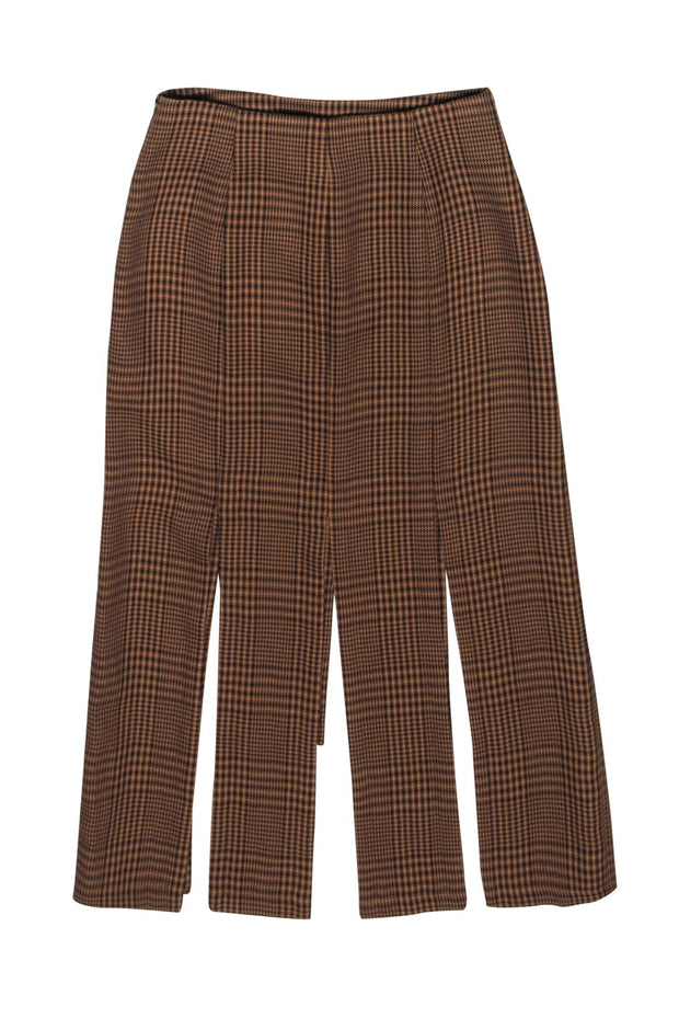 Current Boutique-Maje - Tan & Black Hound's-Tooth Plaid Open Pleat Skirt Sz 4