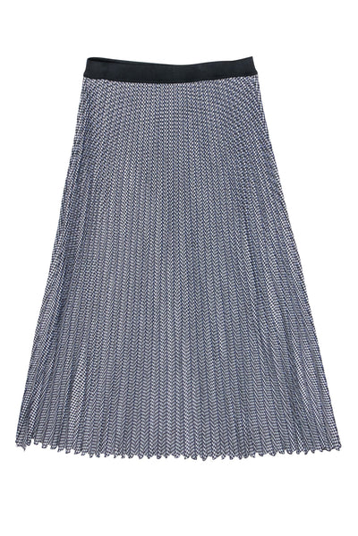 Current Boutique-Maje - Black, Purple, & White Hounds-Tooth Pleated Midi Skirt Sz L