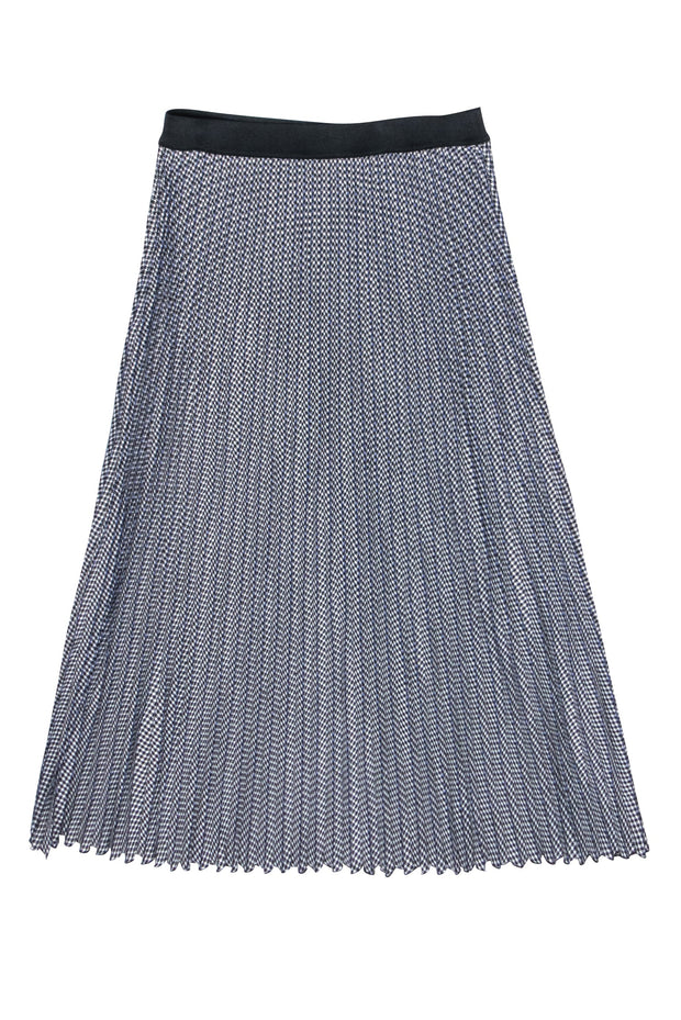 Current Boutique-Maje - Black, Purple, & White Hounds-Tooth Pleated Midi Skirt Sz L