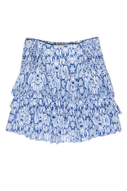 Current Boutique-Maje - Blue & White Abstract Leaf Print Ruffled Mini Skirt Sz L