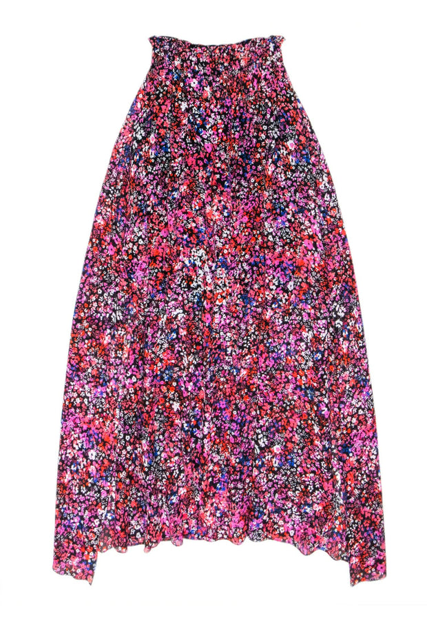 Current Boutique-Maje - Black & Pink Multi Floral Print Silk Maxi Skirt Sz S