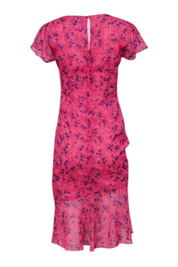 Current Boutique-Majorelle - Pink w/ Purple Floral Print Midi Dress Sz S