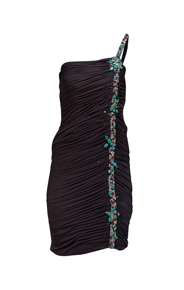 Mandalay - Black One Shoulder Beaded Detail Dress Sz 6 - Current Boutique