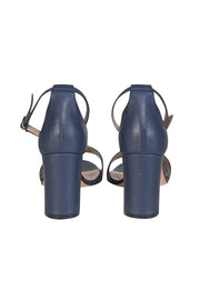 Manolo Blahnik - Navy Leather Open Toe Block Heels Sz 11 - Current Boutique