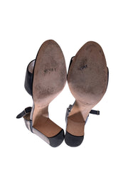 Manolo Blahnik - Navy Leather Open Toe Block Heels Sz 11 - Current Boutique