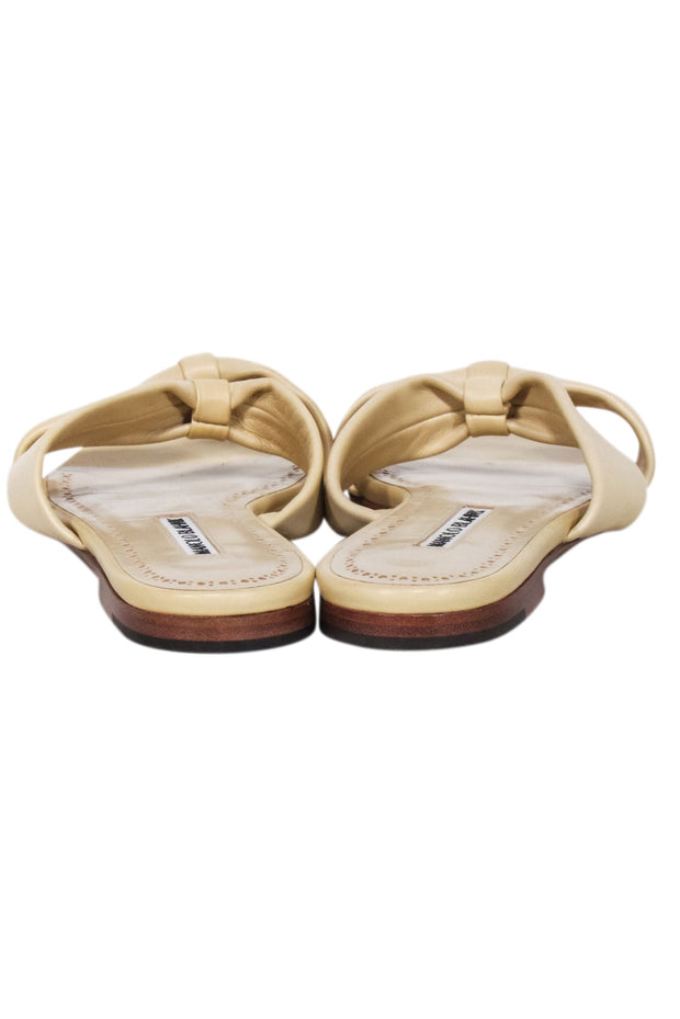 Current Boutique-Manolo Blahnik - Light Beige Nappa Leather "Pallera" Knotted Sandals Sz 7