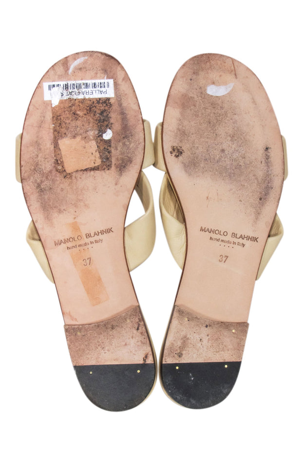 Current Boutique-Manolo Blahnik - Light Beige Nappa Leather "Pallera" Knotted Sandals Sz 7