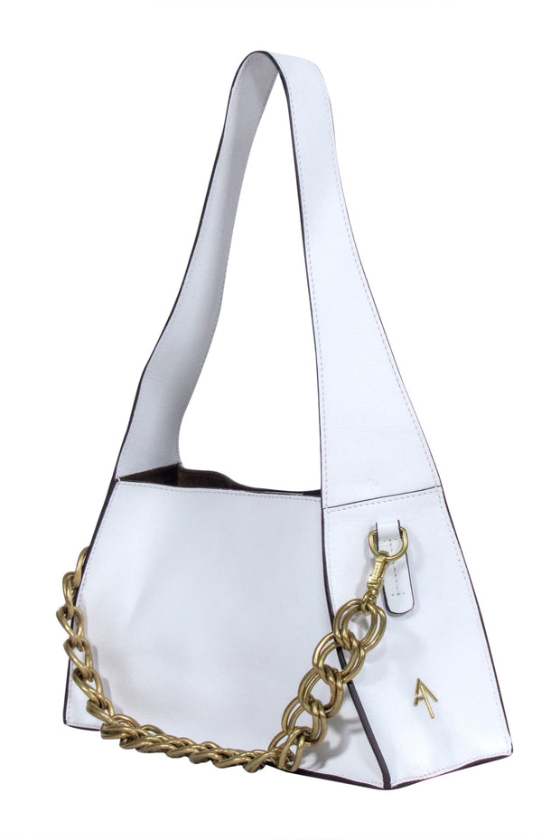 Current Boutique-Manu Atelier - White Calf Leather "Kesme" Shoulder Bag