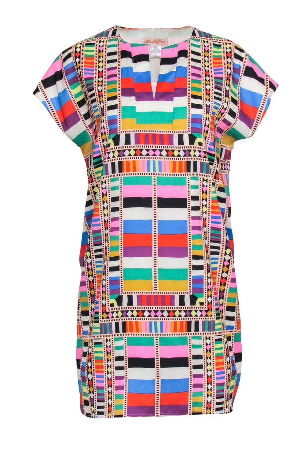 Current Boutique-Mara Hoffman - Pink & Multicolor Short Sleeve Geometric Print Mini Dress Sz S