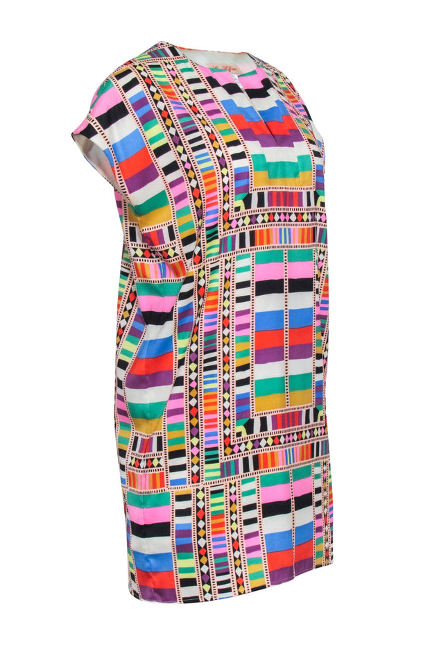 Current Boutique-Mara Hoffman - Pink & Multicolor Short Sleeve Geometric Print Mini Dress Sz S