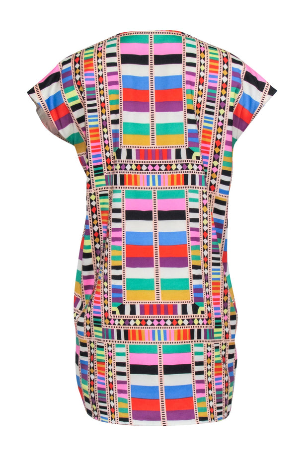 Current Boutique-Mara Hoffman - Pink & Multicolor Short Sleeve Geometric Print Mini Dress Sz S