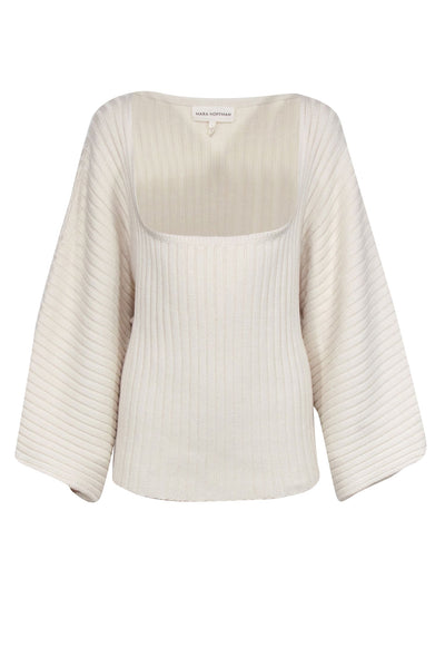 Current Boutique-Mara Hoffman - Cream Ribbed Square Neckline Sweater Sz L