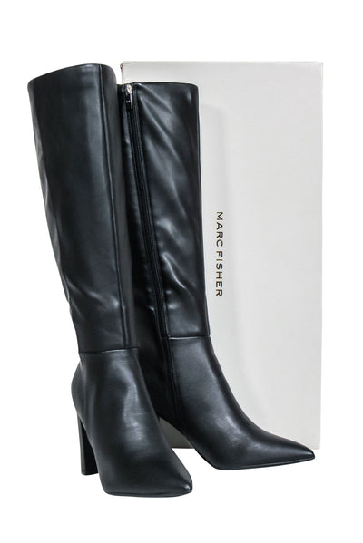 Current Boutique-Marc Fisher - Black Faux Leather Tall Heel Boots Sz 9.5
