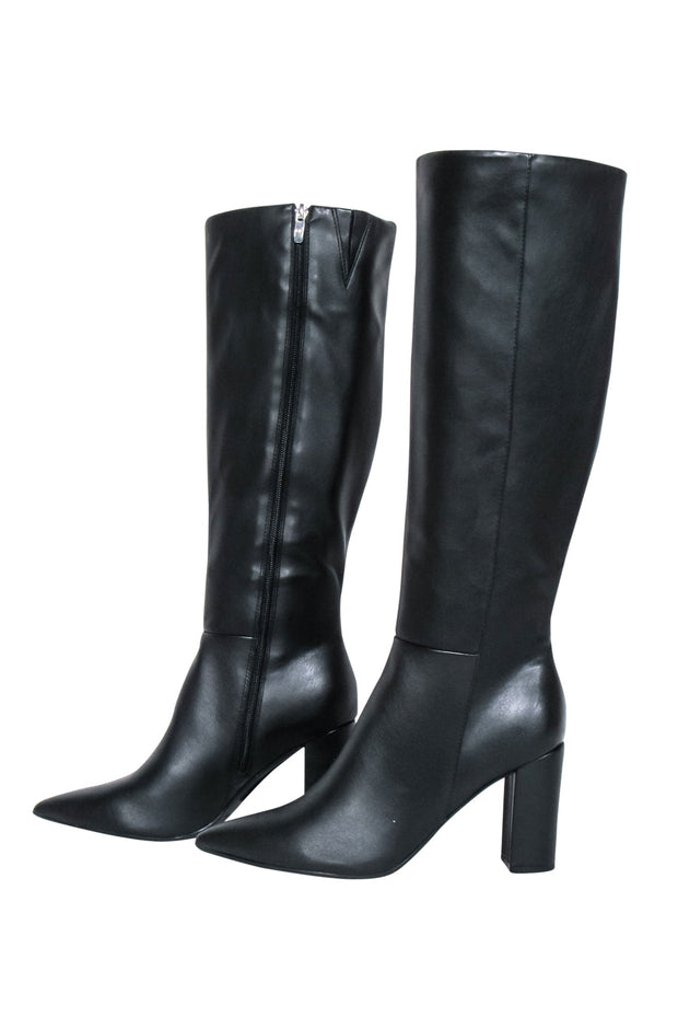 Current Boutique-Marc Fisher - Black Faux Leather Tall Heel Boots Sz 9.5