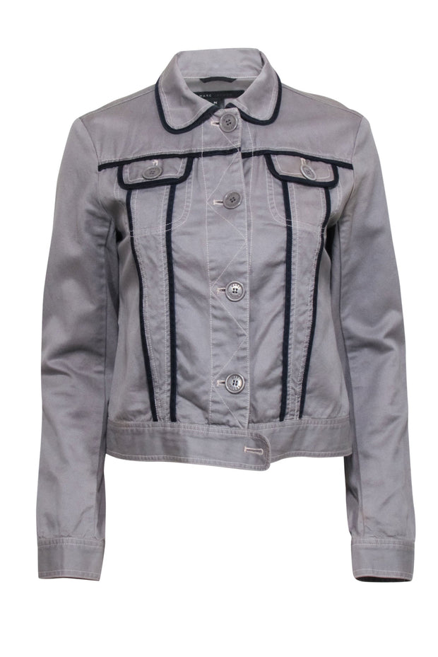 Current Boutique-Marc Jacobs - Grey w/ Navy Trim Button Front Jacket Sz M