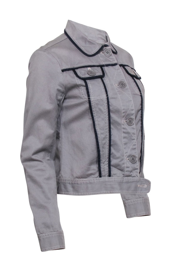 Current Boutique-Marc Jacobs - Grey w/ Navy Trim Button Front Jacket Sz M