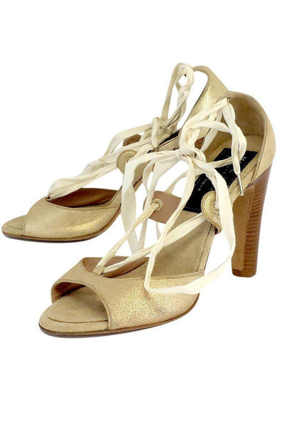 Current Boutique-Marc Jacobs - Gold Suede Lace-Up Open Toe Heels Sz 8.5