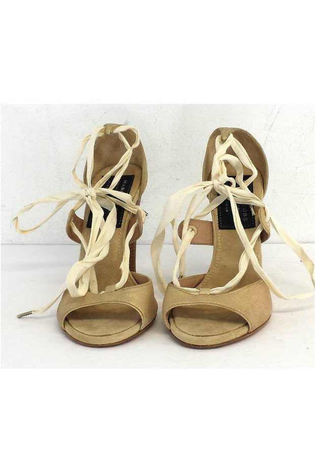 Current Boutique-Marc Jacobs - Gold Suede Lace-Up Open Toe Heels Sz 8.5