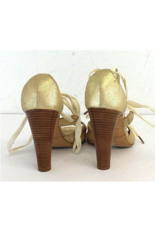 Current Boutique-Marc Jacobs - Gold Suede Lace-Up Open Toe Heels Sz 8.5