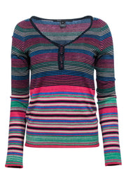 Current Boutique-Marc Jacobs - Navy & Shimmering Multicolor Striped Top Sz S