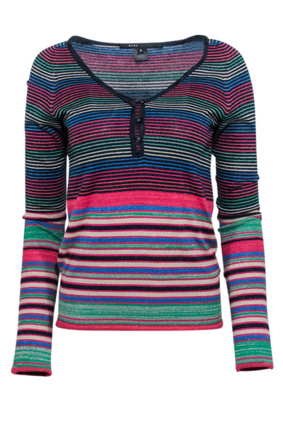 Current Boutique-Marc Jacobs - Navy & Shimmering Multicolor Striped Top Sz S