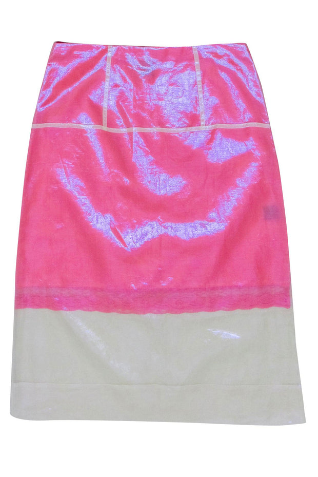 Current Boutique-Marc Jacobs - Bubble Gum Pink w/ Sheer Iridescent Overlay Skirt Sz 4