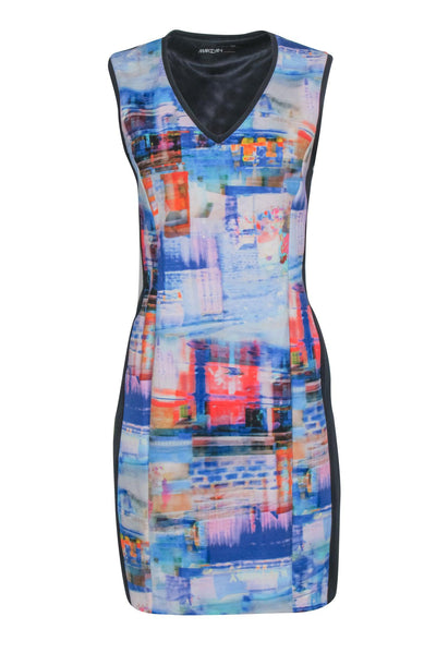 Current Boutique-Marccain - Black w/ Blue Multicolor Abstract Print Sleeveless Dress Sz 8