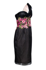 Current Boutique-Marchesa - Black One Shoulder Floral Embroidered Dress Sz 8