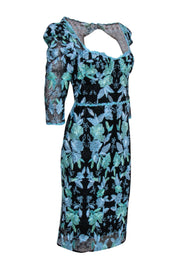 Current Boutique-Marchesa Notte - Black & Blue Floral Eyelet Lace Dress Sz 12