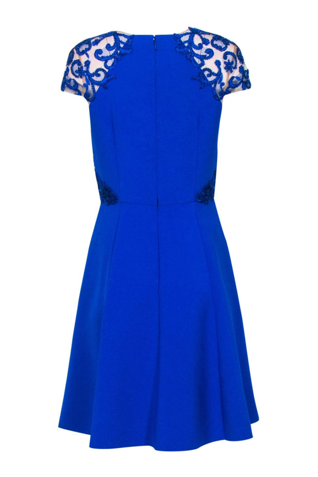 Current Boutique-Marchesa Notte - Cobalt Blue Beaded Embroidery Cap Sleeve Dress Sz 8