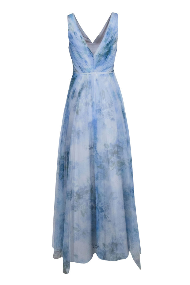 Current Boutique-Marchesa Notte - Blue Floral Tulle Sleeveless Gown Sz 2