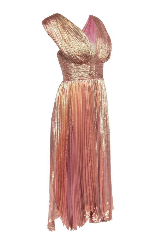 Current Boutique-Maria Lucia Hohan - Rose Gold Metallic Pleated Dress Sz 8