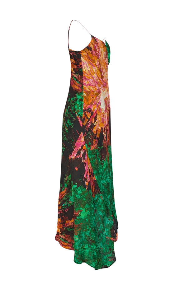 Current Boutique-Marie Oliver - Green, Black, Pink, & Orange Print Handkerchief Hem Dress Sz XS