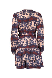Current Boutique-Marie Oliver - Dark Blue, Maroon, & Blush Tie Dye Print Cotton Mini Dress Sz M