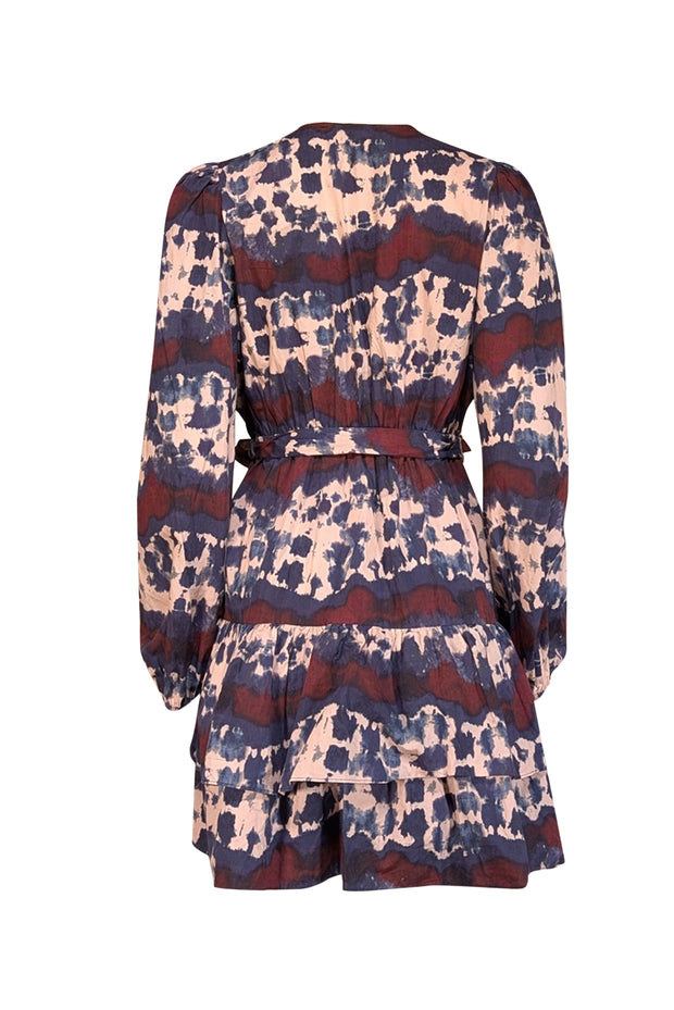 Current Boutique-Marie Oliver - Dark Blue, Maroon, & Blush Tie Dye Print Cotton Mini Dress Sz M