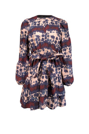 Current Boutique-Marie Oliver - Dark Blue, Maroon, & Blush Tie Dye Print Cotton Mini Dress Sz M