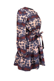 Current Boutique-Marie Oliver - Dark Blue, Maroon, & Blush Tie Dye Print Cotton Mini Dress Sz M
