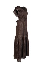 Marie Oliver - Brown w/ Gold Metallic Stripes Silk Maxi Dress Sz XS - Current Boutique
