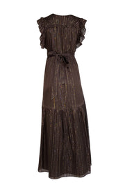 Marie Oliver - Brown w/ Gold Metallic Stripes Silk Maxi Dress Sz XS - Current Boutique