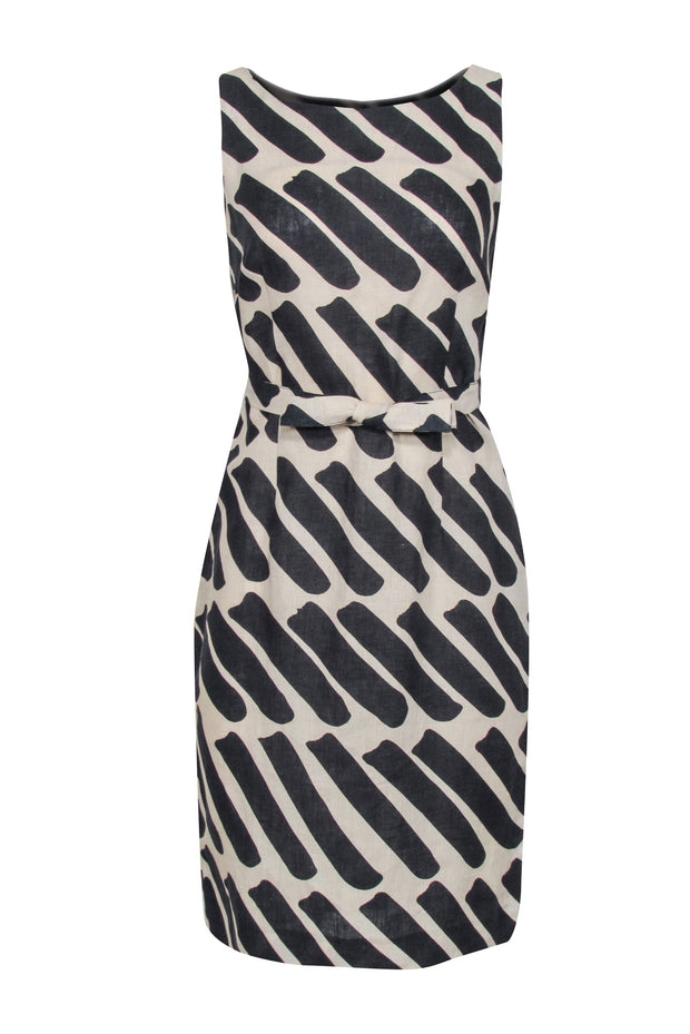 Current Boutique-Marimekko - Tan & Black Sleeveless Dress w/ Waist Tie Sz 6