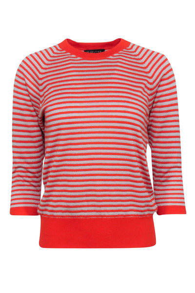 Current Boutique-Marlowe - Orange, Beige, & Silver Striped Cashmere & Silk Blend Top Sz S