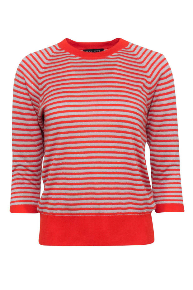 Current Boutique-Marlowe - Orange, Beige, & Silver Striped Cashmere & Silk Blend Top Sz S