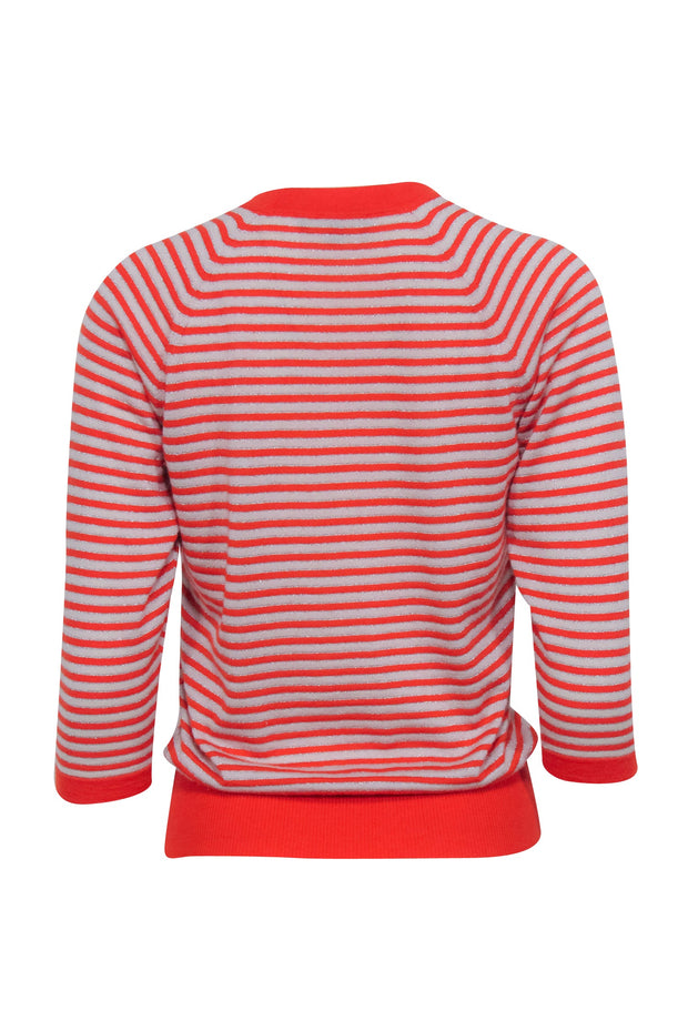Current Boutique-Marlowe - Orange, Beige, & Silver Striped Cashmere & Silk Blend Top Sz S